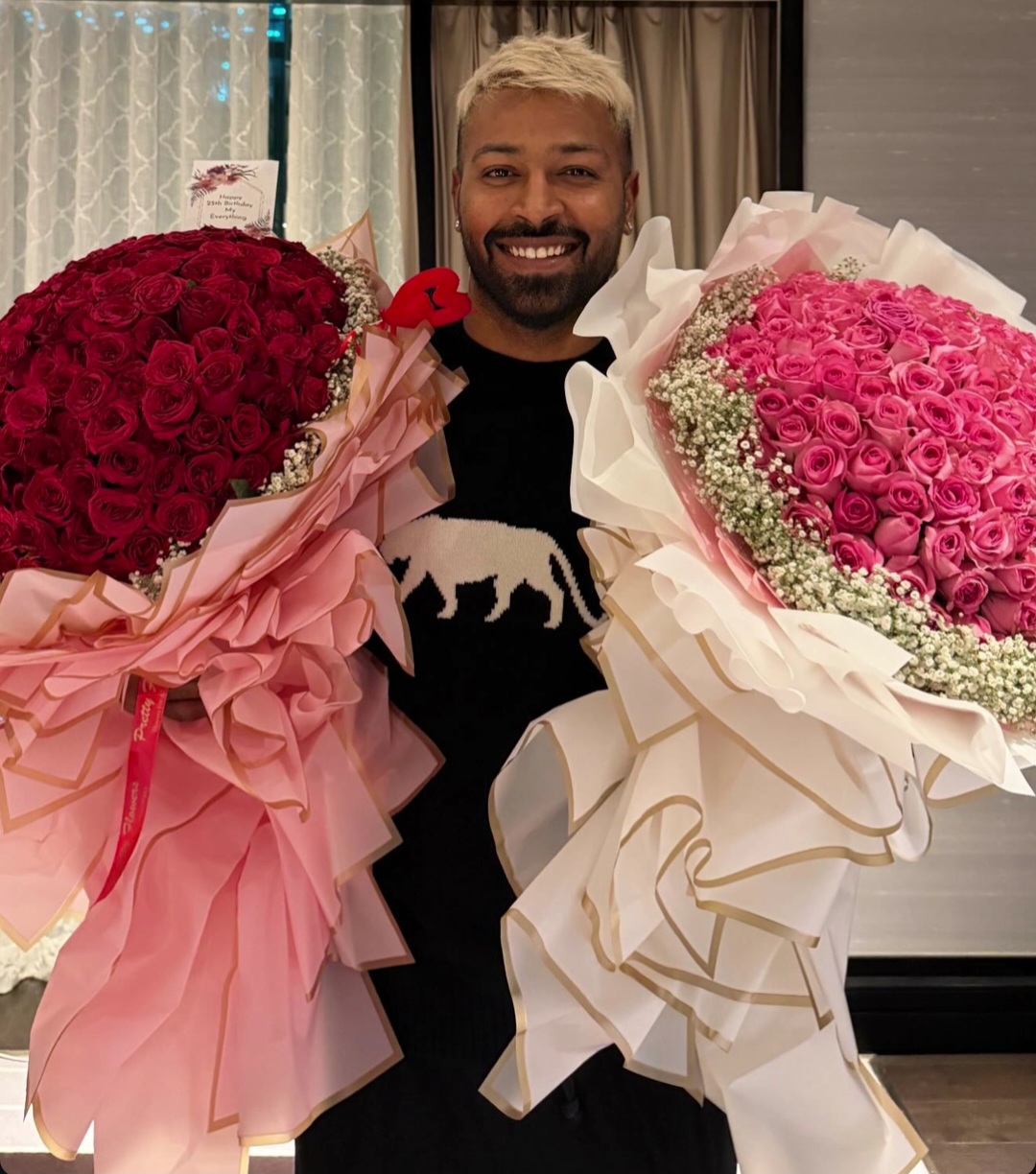 Indian cricketer Hardik Pandya with Pretty Flowers bouquets